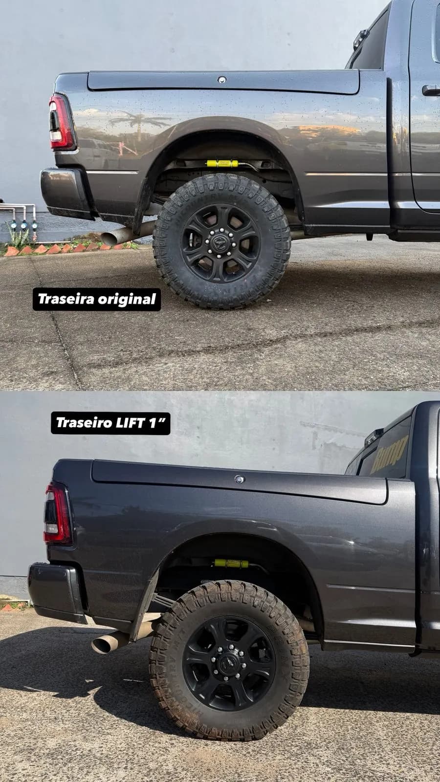 RAM, traseira: original em cima, com lift Bump embaixo