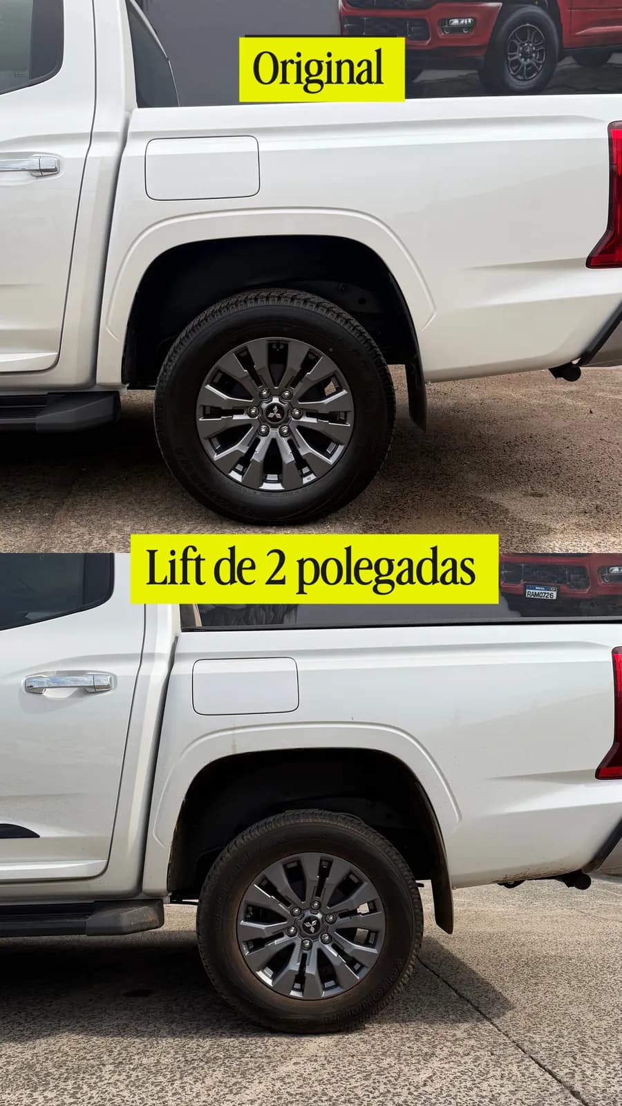 All New Triton, traseira: original em cima, com lift Bump embaixo